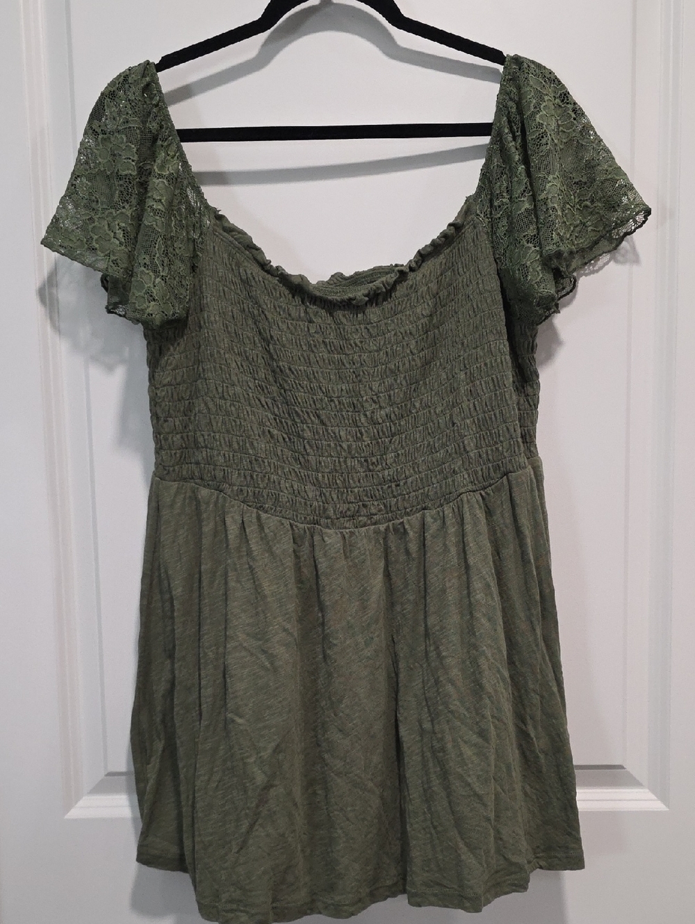 torrid Olive Lace-Sleeve Smocked Tunic